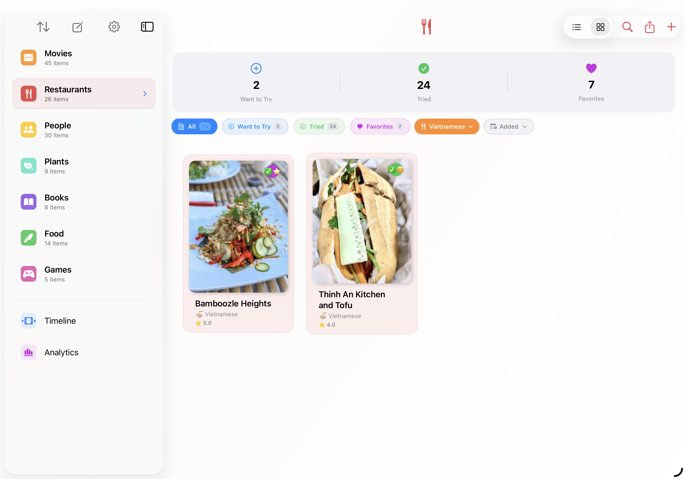 Restaurants main screen