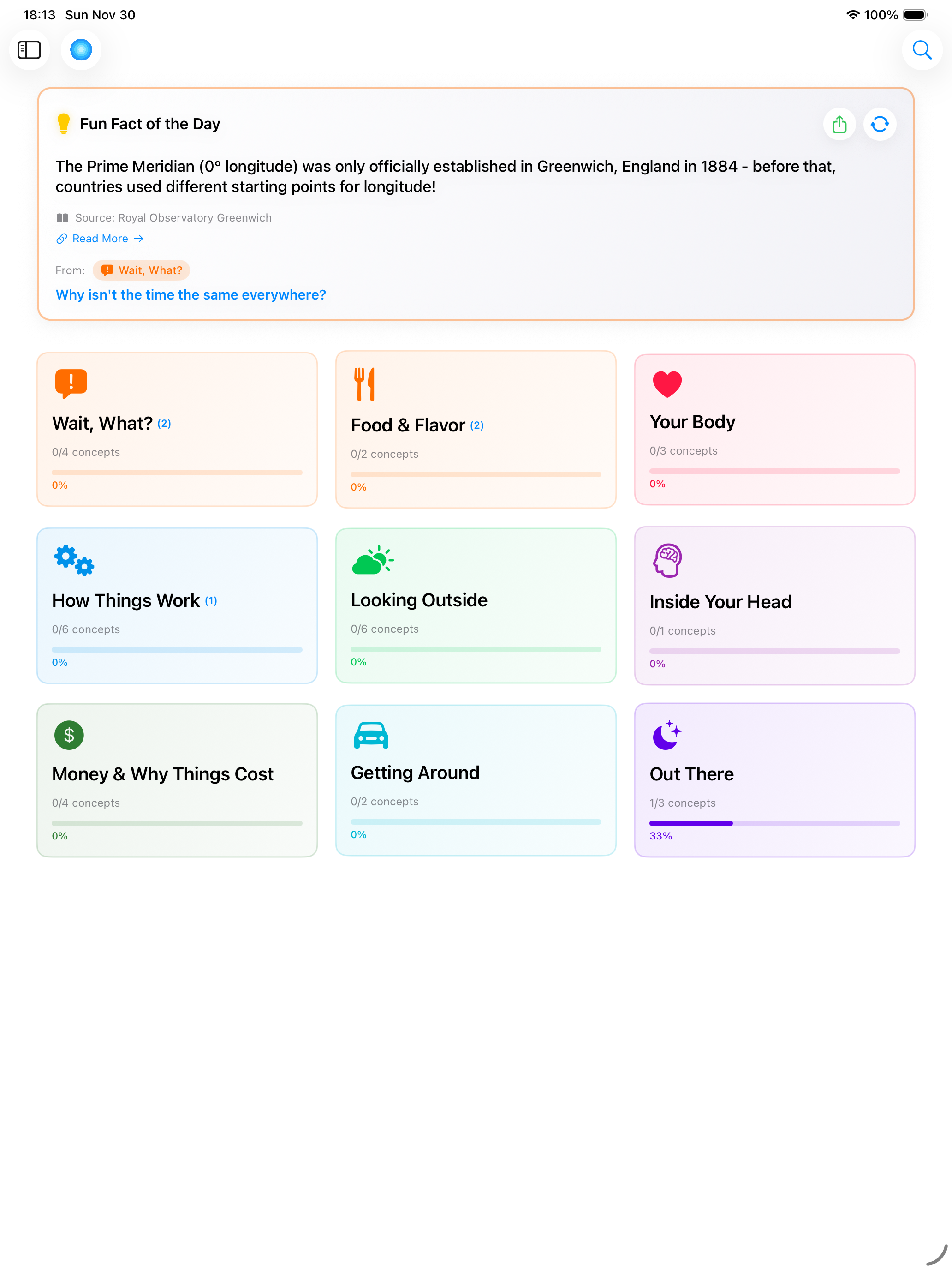 Fun Fact of the Day screen from BitOfEverything app